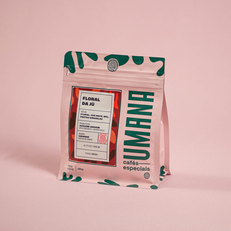 Embalagem Floral da Jú Pacote de café Floral da Jú, linha Essenciais da Umana, produzido por Jucilene Amorim